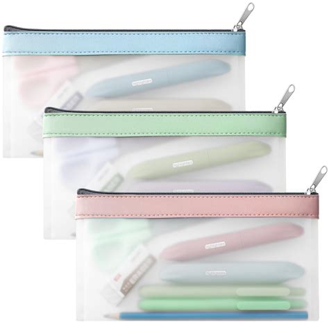 HASTHIP® Pencil Pouches Set of 3Pcs PVC Semi-transparent Matte Pencil ...