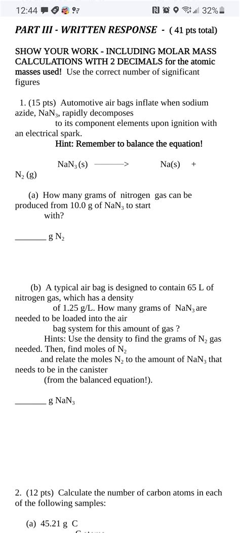 Solved PART III - WRITTEN RESPONSE - ( 41 pts total) SHOW | Chegg.com
