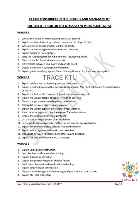 CET309 Construction Technology & Management: Module-wise Study Guide ...