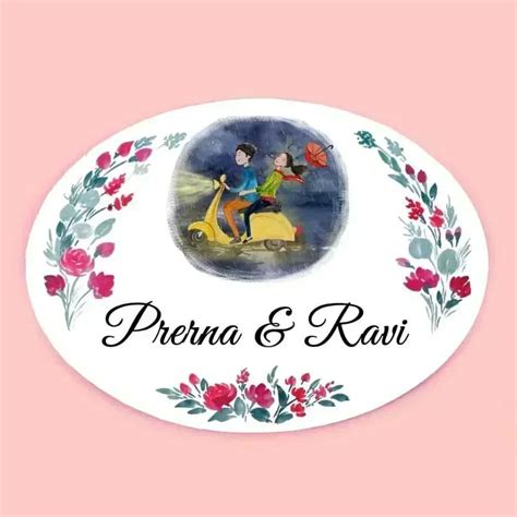 Scooter Couple - Hand-painted Customized Name Plate - Oval – Housenama