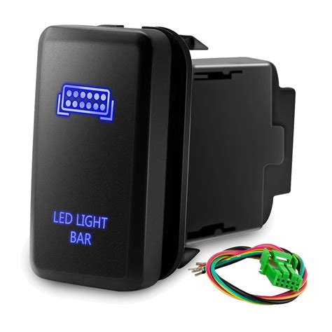 MNJ Motor Blue LED Light BAR Symbol Push Switch with Connector Wire Kit ...