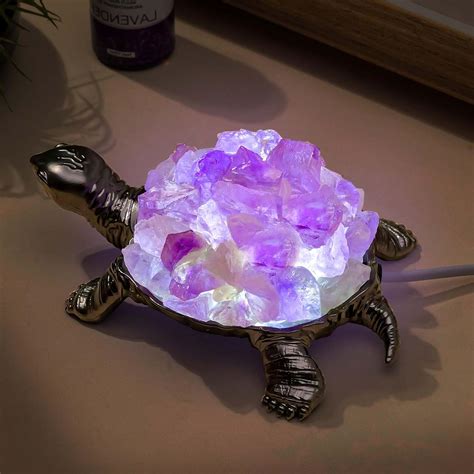 Runyangshi Natural Amethyst Turtle Night Lamp Healing Crystal Bedroom ...