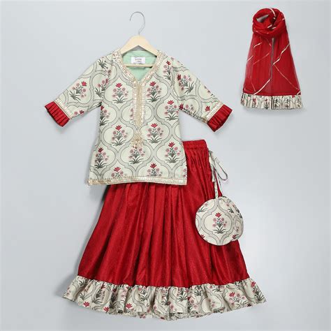 Mughal printed kurta with ruffle lehnga – The Little Tales