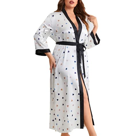 Posijego Women's Plus Size Robe 3/4 Sleeve Wrap V Neck Sleepwear Loose ...