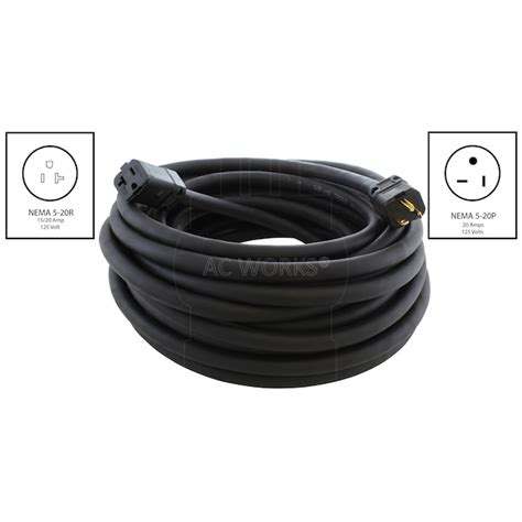 AC WORKS 20A NEMA 5-20 10-ft 10/3 3 Prong Black Indoor/Outdoor SOOW ...