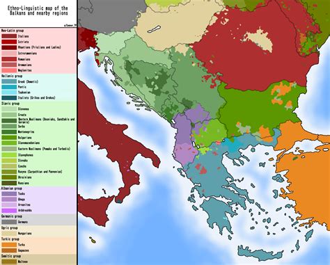 [OC] Ethno-Linguistic map of the Balkans and nearby regions (v2) : MapPorn