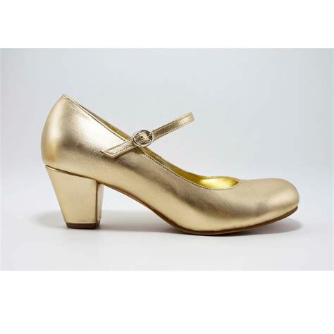 Gold Leather Mary Janes, Block Heel Wedding Shoes - Etsy
