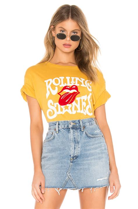 DAYDREAMER Rolling Stones Flocked Tee in Golden | REVOLVE