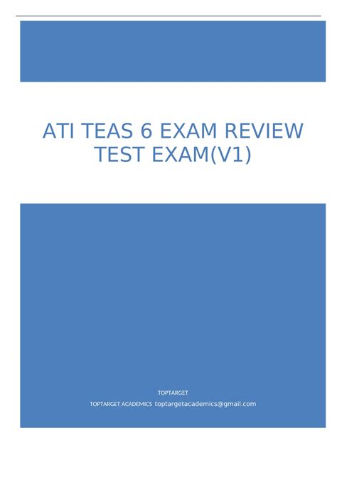 ATI TEAS 6 EXAM REVIEW TEST EXAM(V1) ANSWER SHEET BELOW . CORRECTLY ...