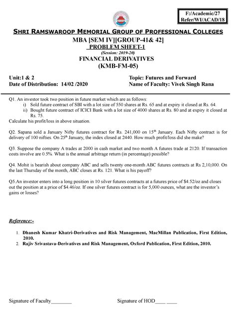 Problem set 2018-19 security analysis - S HRI R AMSWAROOP M EMORIAL G ...