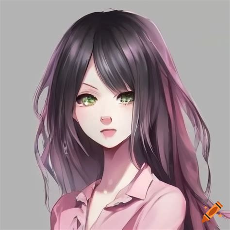 Attractive anime character with green eyes and black hair