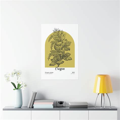 Oregon State Flower Poster, Oregon Grape Wall Art, Holly Leaved ...