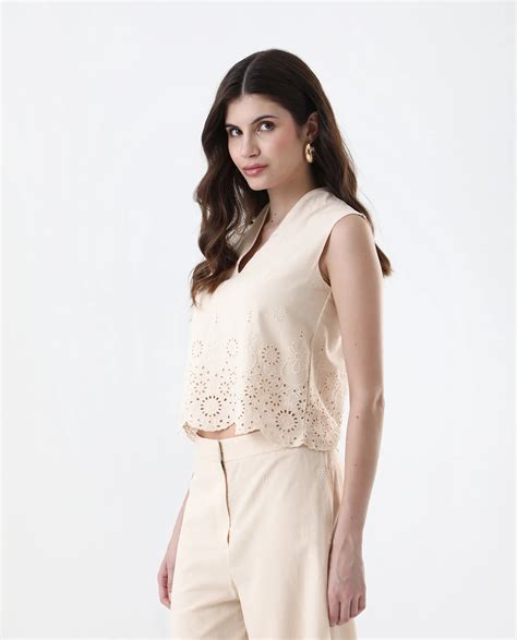 Rareism Women's Somse T Beige Cotton V-Neck Plain Sleeveless Regular F