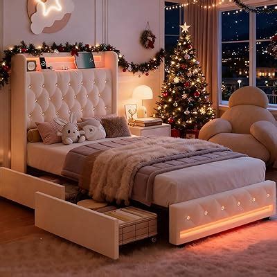 HIFIT Upholstered Twin LED Bed Frame with Charging India | Ubuy