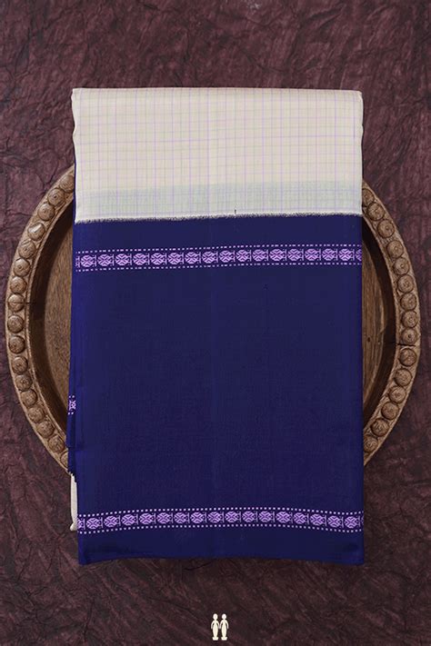 Checked Design Ivory Kanchipuram Silk Saree – Sundari Silks
