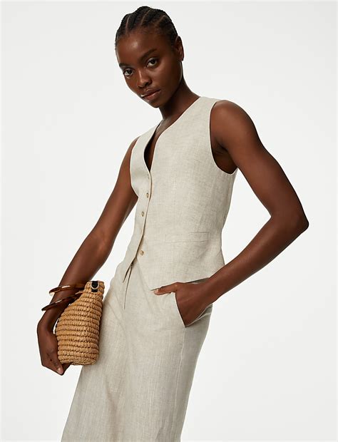 Buy Linen Blend Tailored Waistcoat at Marks & Spencer