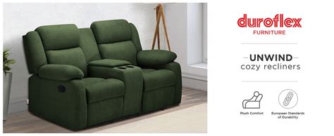 duroflex Avalon Twin - Modern 2 Seater Manual Fabric Recliner Sofa with ...