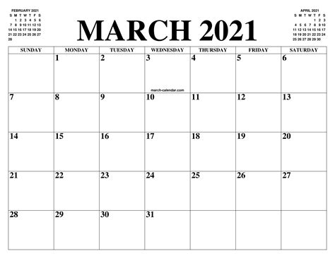 MARCH 2021 CALENDAR OF THE MONTH: FREE PRINTABLE MARCH CALENDAR OF THE YEAR - AGENDA