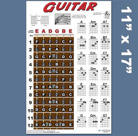 Buy Guitar Chord & Fretboard Note Chart Instructional Easy 11x17 Poster ...