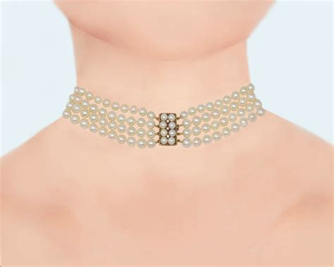 Vintage Cultured Pearl Choker Necklace. Beautiful Four Strand