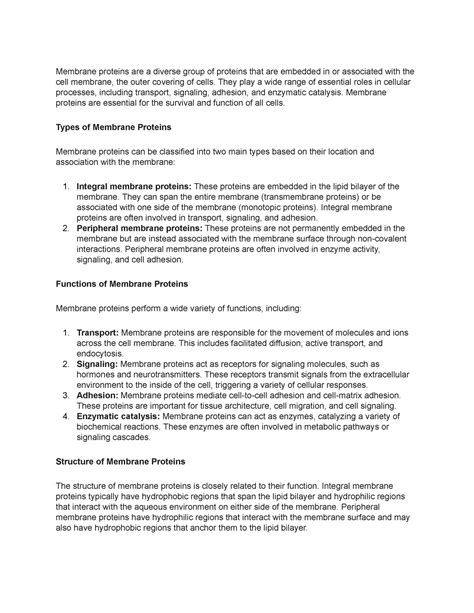 Explain Membrane proteins and their functions - Membrane proteins are a ...