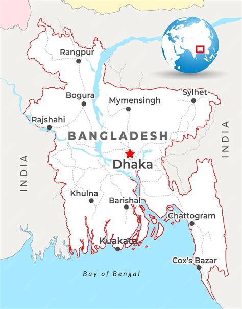 Premium Vector | Bangladesh map with capital dhaka most important cities and national borders