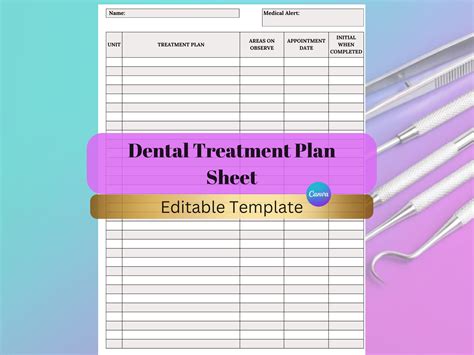 Dental Treatment Plan Documentation Sheet | Treatment Planner Log ...