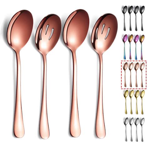 Rose Gold Serving Spoons 4 Pieces, Kyraton Titanium Plating Serving ...