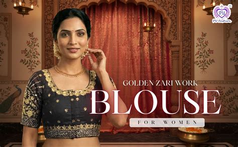 Buy PU Fashion Embroidery Blouse Golden Zari Work Front Hook Readymade ...