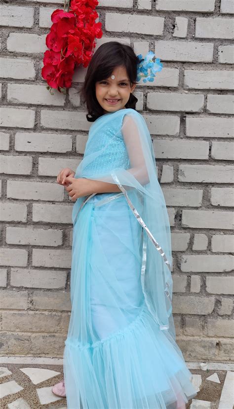 Iris Blue Ruffled Saree – ForeverKidz