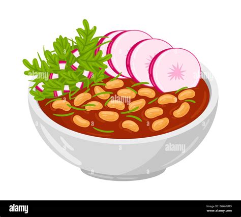 Cartoon Pozole Mexican soup vector illustration. Traditional Mexican ...