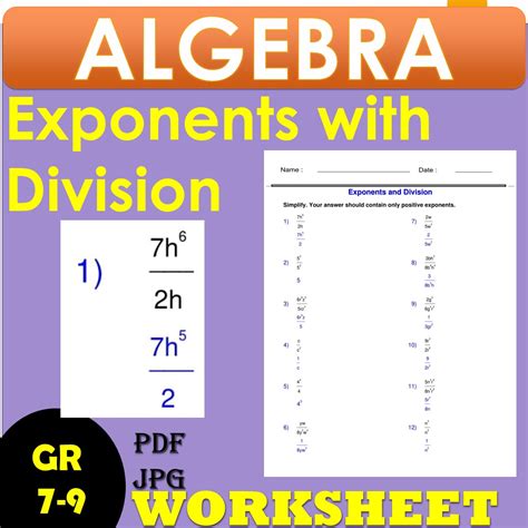 Exponents with Division - Algebra 1 - Exponents Worksheets | Made By ...