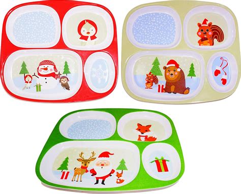 Amazon.com | Christmas Plates Dinnerware For Kids (Set of 3) Melamine ...