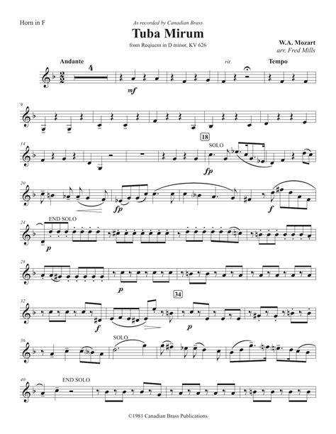 Tuba Mirum - F Horn by Canadian Brass Sheet Music for Brass Ensemble at ...