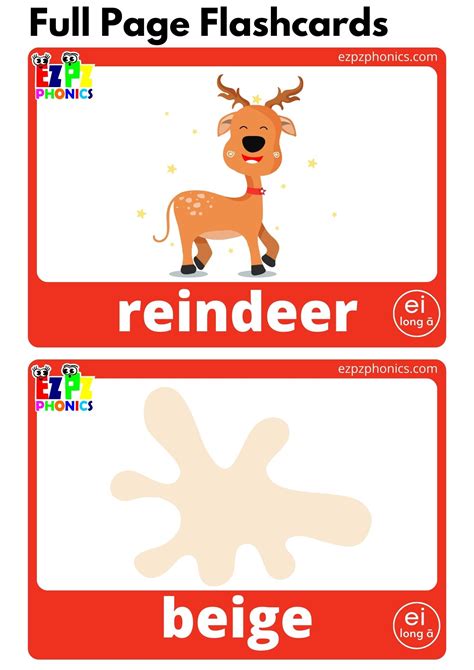 ei Words Long A Vowel Sounds Flashcards with Words and Free PDF ...