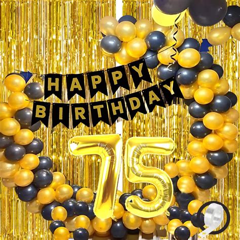 Buy Flyloons 75th Black Gold Happy Birthday Decoration for Girls Kids ...