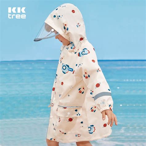 Kids Raincoat Jacket Style Rocket Galaxy Theme, Cream - Little Surprise Box