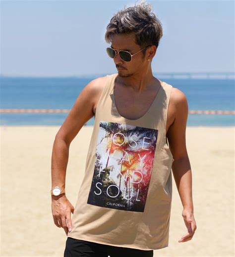 夏 ☆ CALIFONIA PALM TREE フォト タンクトップ メンズ ノースリーブ サーフ 海 ゆったり オーバーサイズ Tシャツ ...