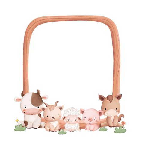 Watercolor illustration cute farm animals and wooden frame | Premium Vector