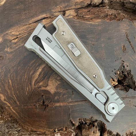 Reate EXO M T/E Gravity Knife Titanium Handle w/ Green Micarta Inlay Satin Standard Blade ...