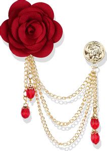 Panjatan Ravishing Red Pearl Toned Rose Golden Chain Pin Brooch Price ...