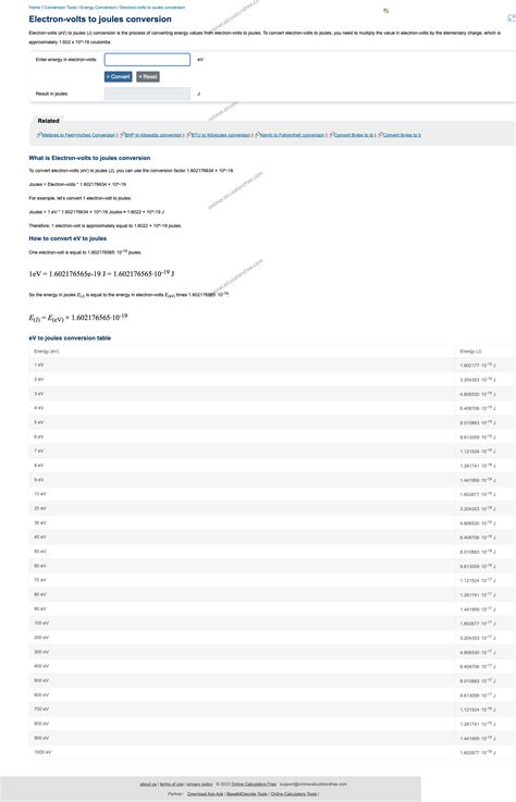 Electron-Volts to Joules Converter - CalculatorFree