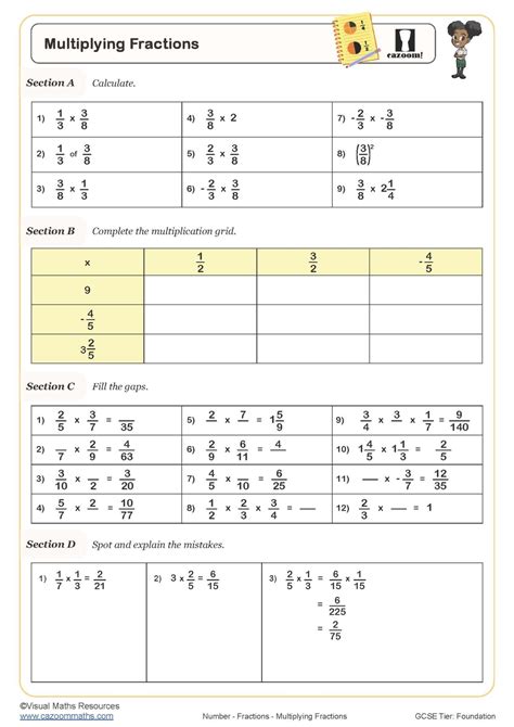 Multiplying Fractions Worksheet | Printable Maths Worksheets