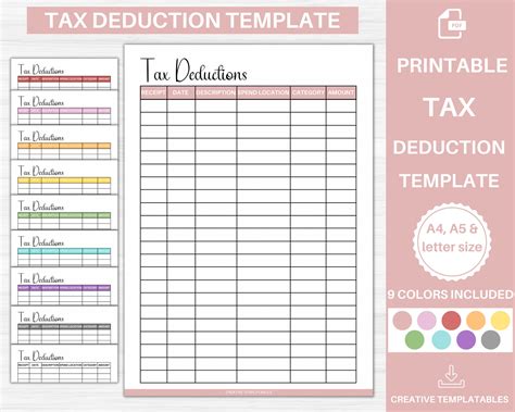 Tax Deduction Tracker Printable Deduction List Tax Organizer Planner ...