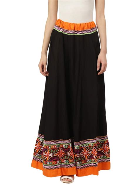 Buy Vastraa Fusion Women's Rayon Embroidered Long Skirt (TS0762_Black ...