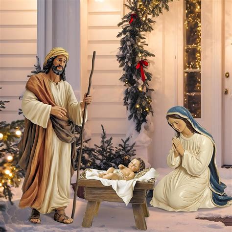 MorningRo 3 Pcs Metal Christmas Outdoor Nativity Scene Set Large Holy ...