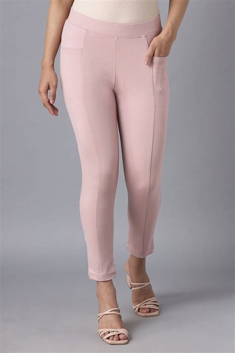 Buy Elleven Women's Pink Solid Straight Fit Tights With Elasticated ...