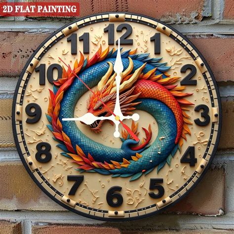 Blue - dragon clock, mythical charm swirling with time. 12-inch (30cm ...