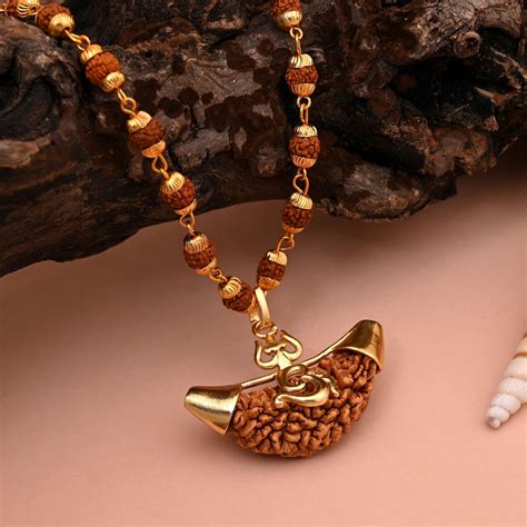 Gold Color Shiva Trishul Pendant Rudraksha Mala Chain Necklace For Ble ...