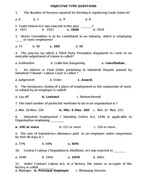 136686083 Labour Law Objective Type Questions & Answers - Studocu